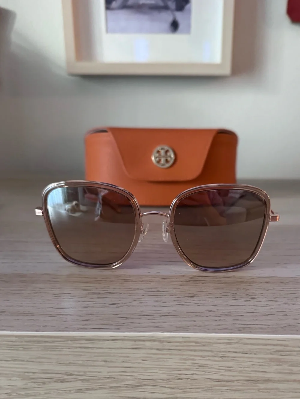 Tory Burch Rose Gold Frame Sunglasses with Rose Gold Lenses